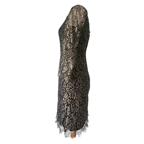 Diane Von Furstenberg DVF Zarita Dress Sz 10 Black Gold Lace Party Wedding - Picture 4 of 9